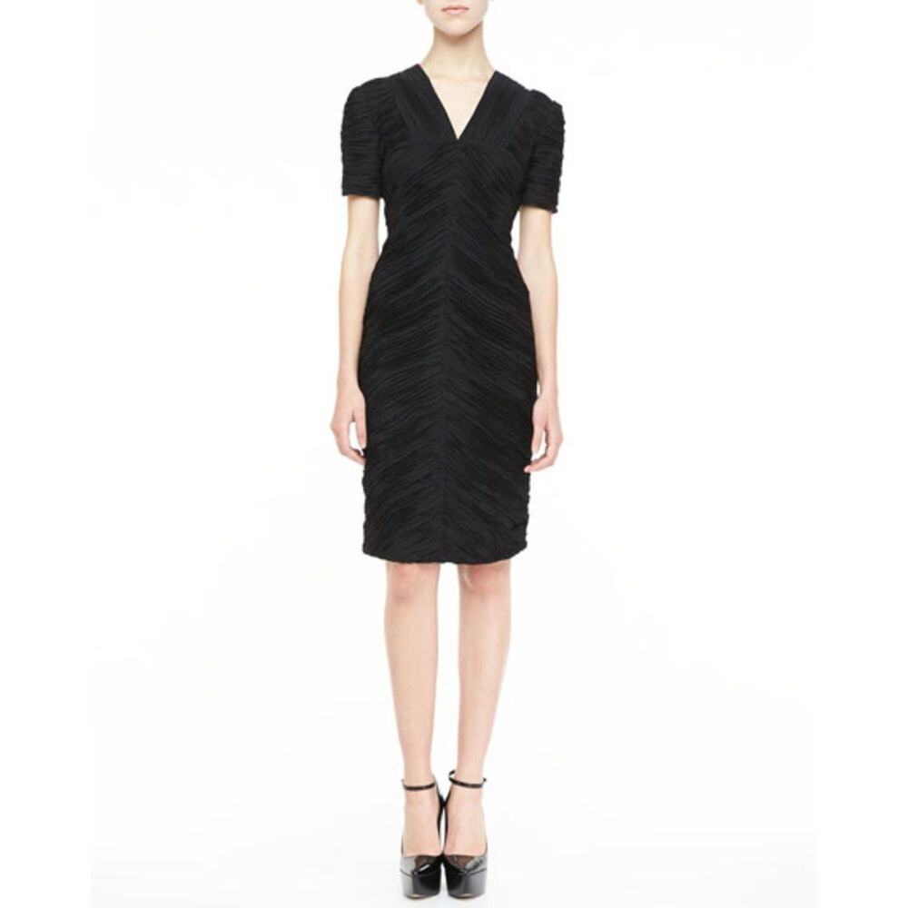 Burberry London Short Sleeve Ruched Bodycon Dress Black Blue Size 2